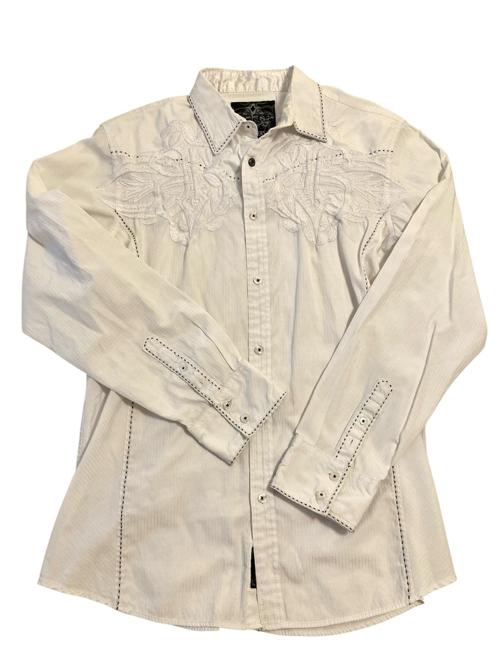 Roar enough excuses White Embroidered Long-Sleeve Button-Down Shirt Large L